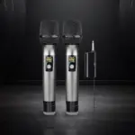 Two BEISMIC U2 handheld wireless microphones with the plug-in receiver