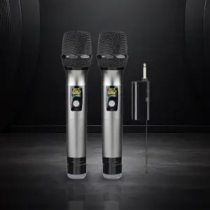 Two BEISMIC U2 handheld wireless microphones with the plug-in receiver
