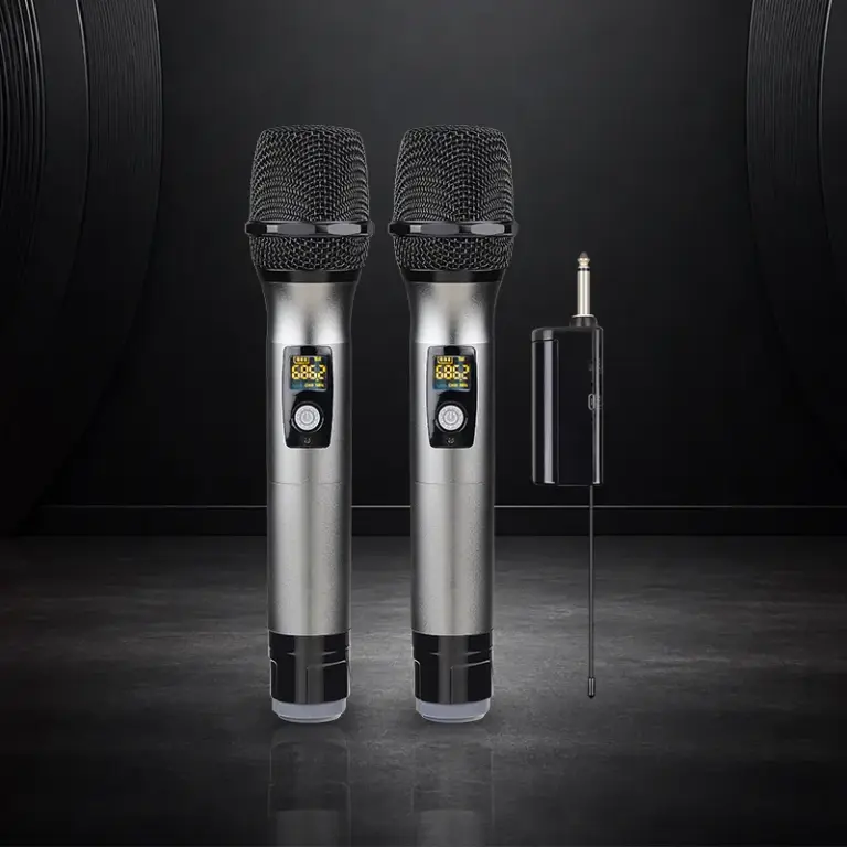 Two BEISMIC U2 handheld wireless microphones with the plug-in receiver
