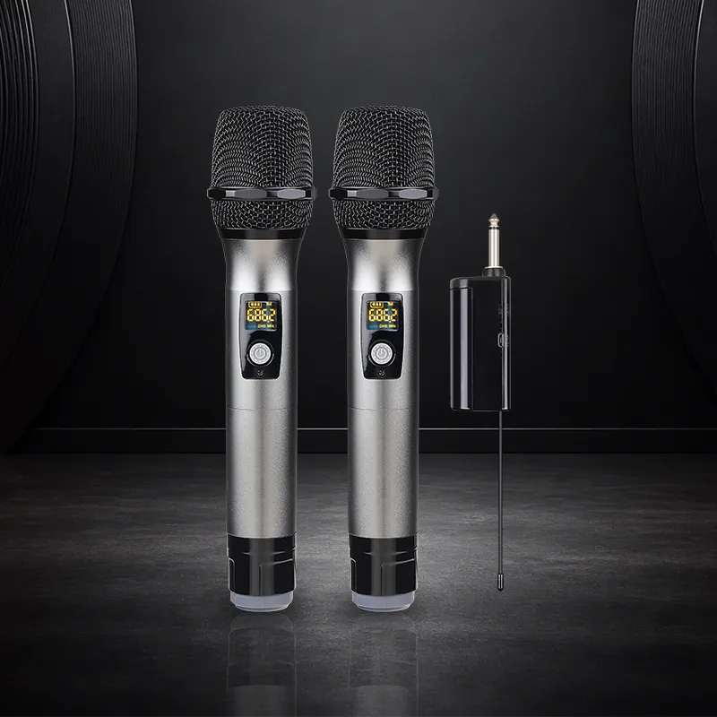 Two BEISMIC U2 handheld wireless microphones with the plug-in receiver