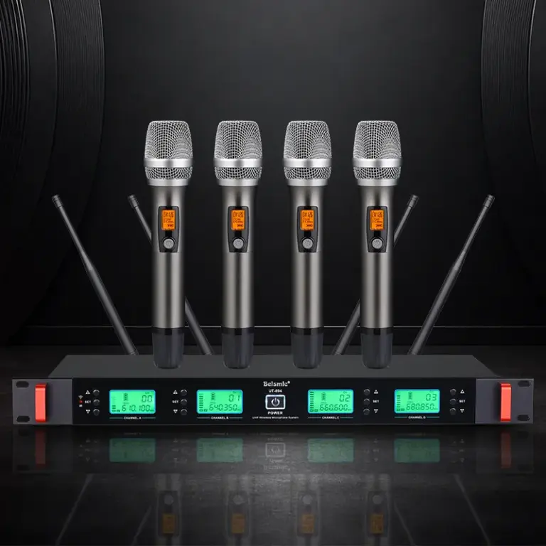 BEISMIC UT-894 four-channel UHF receiver with four handheld wireless microphones