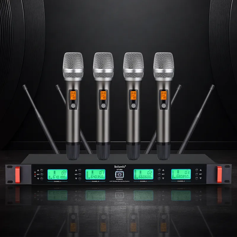 BEISMIC UT-894 four-channel UHF receiver with four handheld wireless microphones